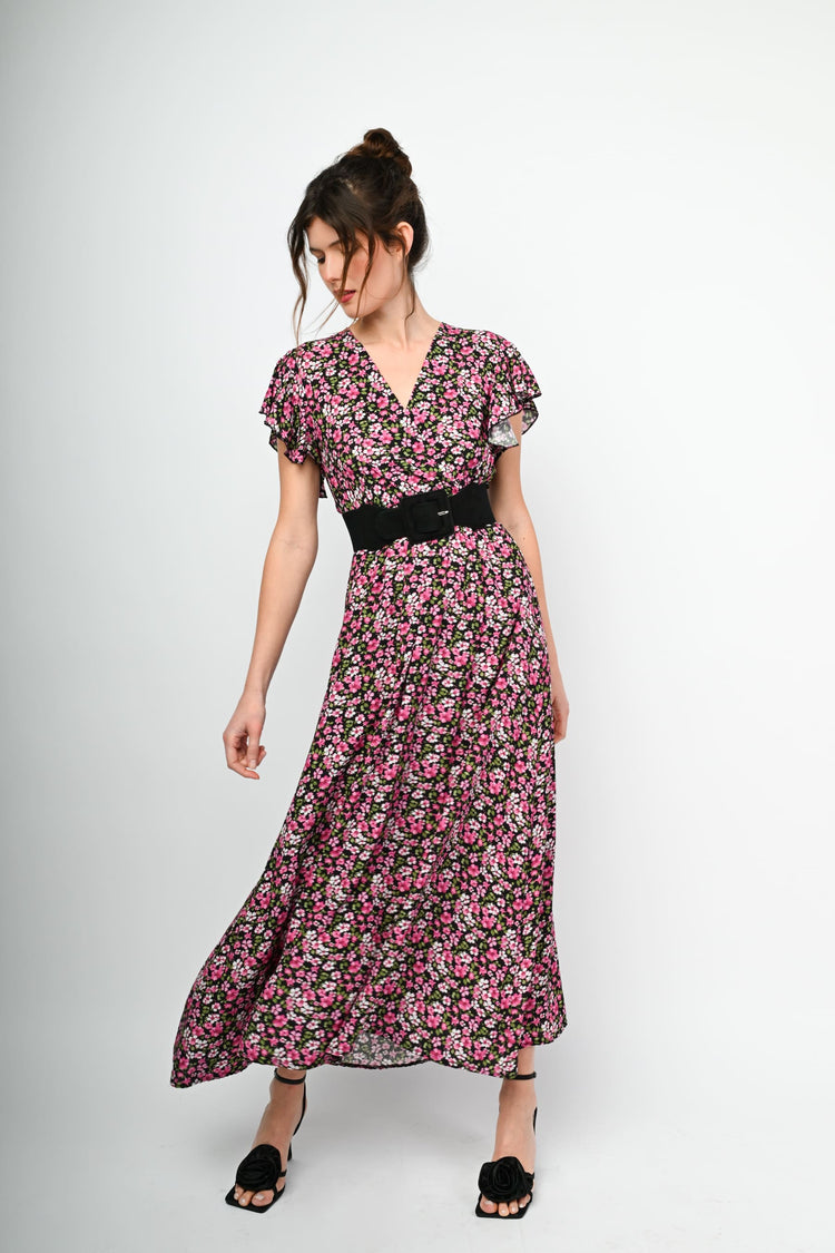 Abito lungo a stampa micro floreale