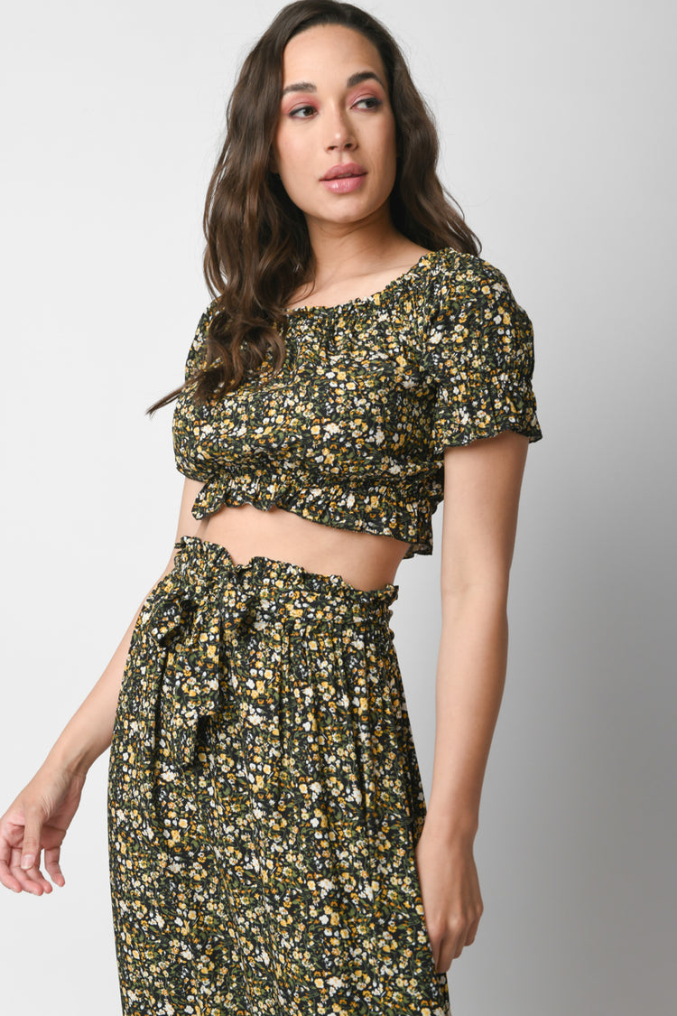 Top crop a stampa micro floreale