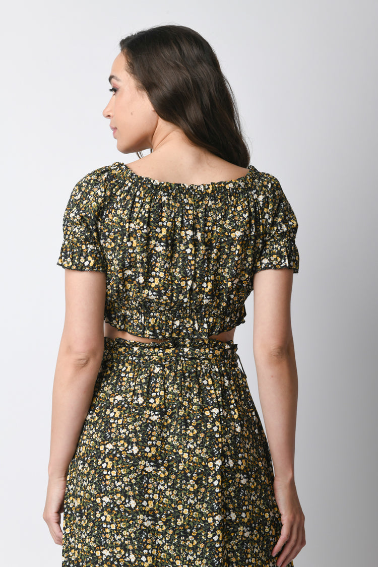 Top crop a stampa micro floreale