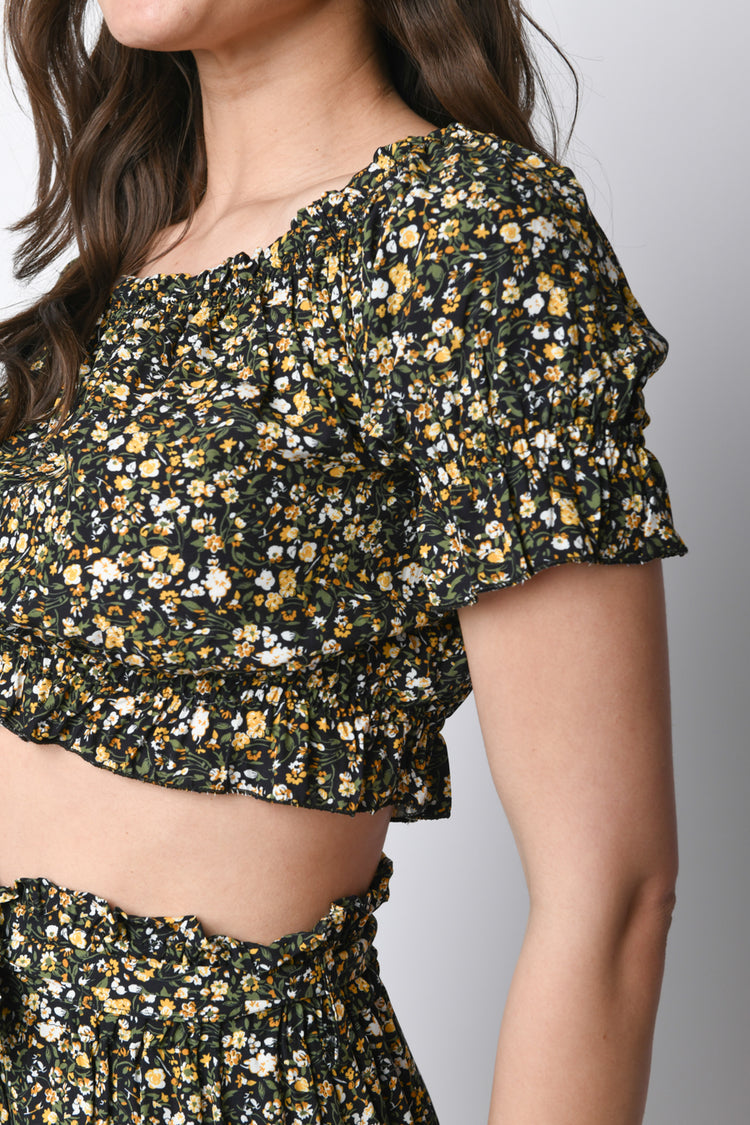 Top crop a stampa micro floreale