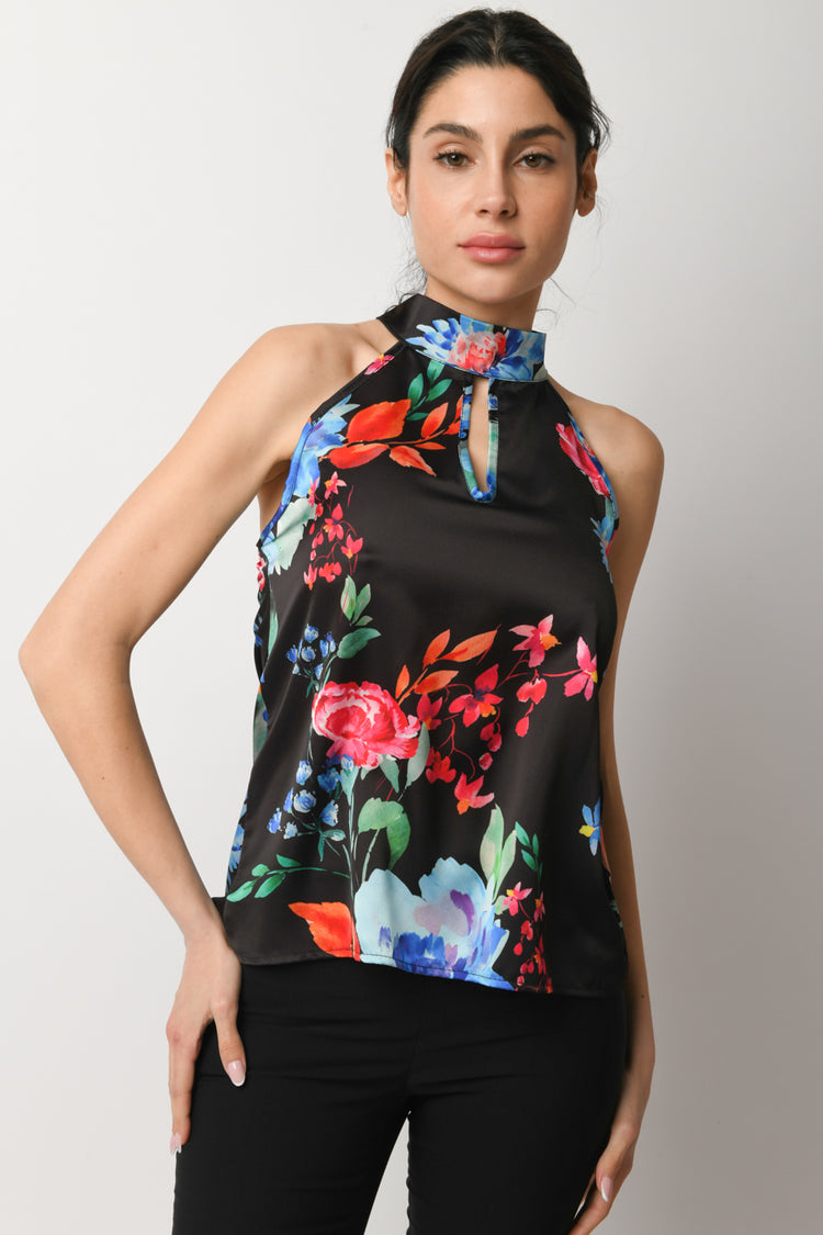 Top a stampa floreale con pizzo