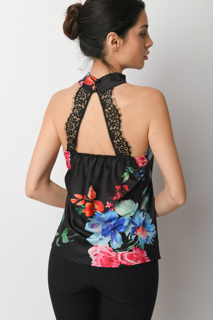 Top a stampa floreale con pizzo