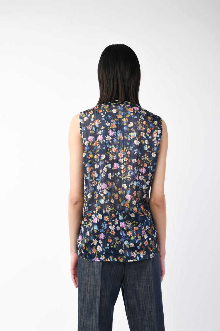 Top a stampa floreale lamé