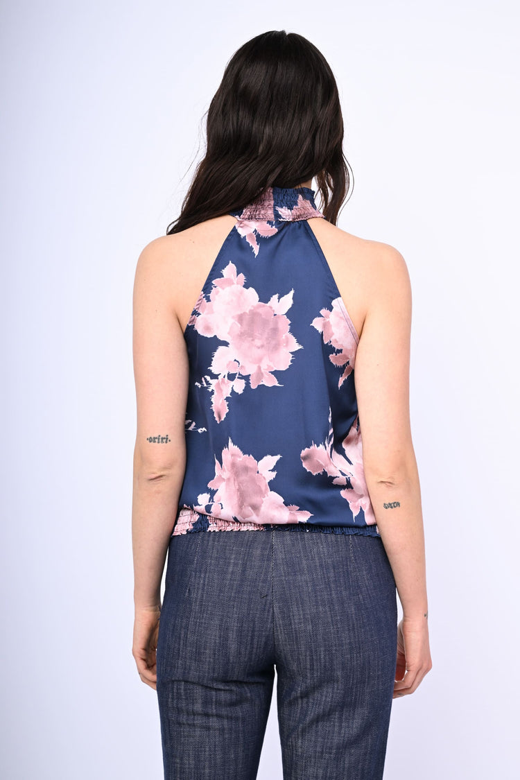 Top in raso a stampa floreale