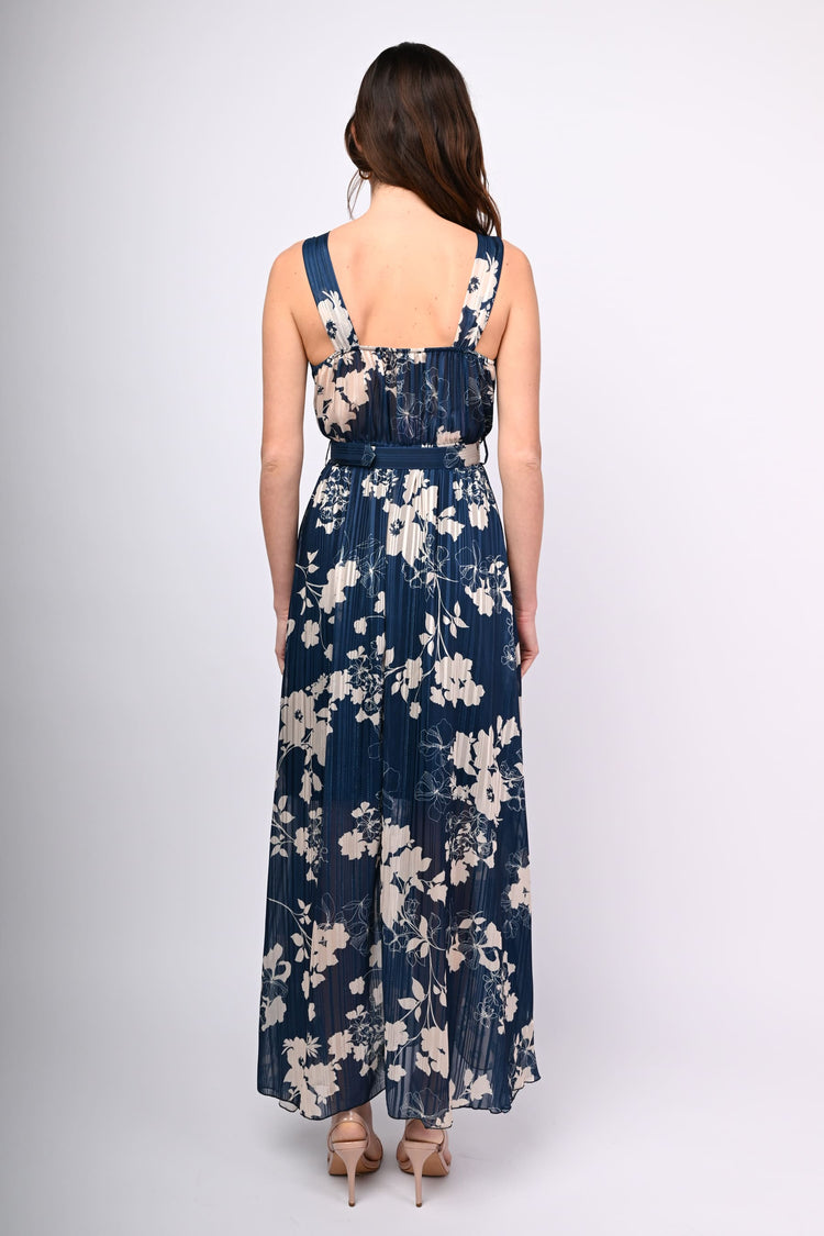 Abito lungo a stampa floreale lurex