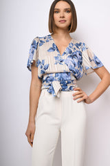 Top in georgette lurex a stampa rose