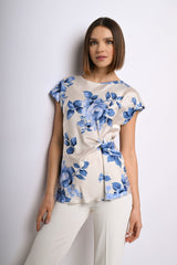 Top in raso a stampa rose