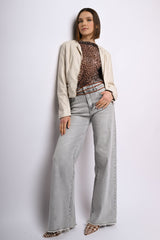 Top in tulle a stampa animalier