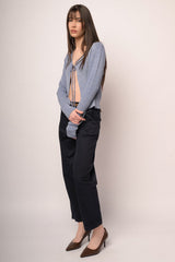 Pantaloni chino in cotone blu con cintura intrecciata