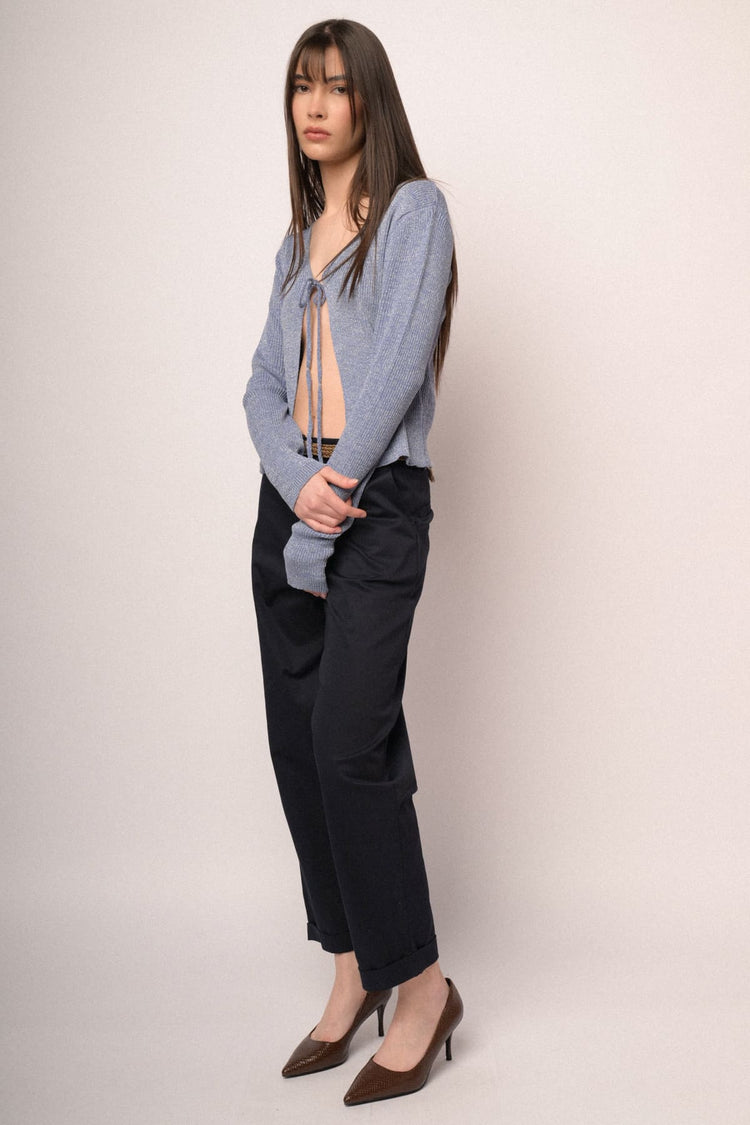 Pantaloni chino in cotone blu con cintura intrecciata