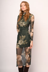 Abito midi in tulle a stampa floreale