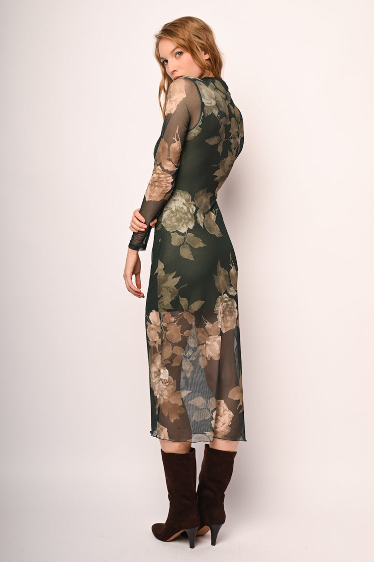 Abito midi in tulle a stampa floreale