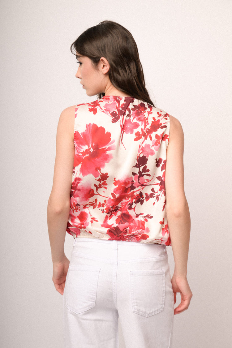 Top incrociato a stampa floreale multicolor