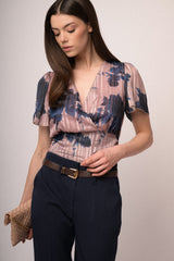 Top in georgette lurex a stampa floreale rosa