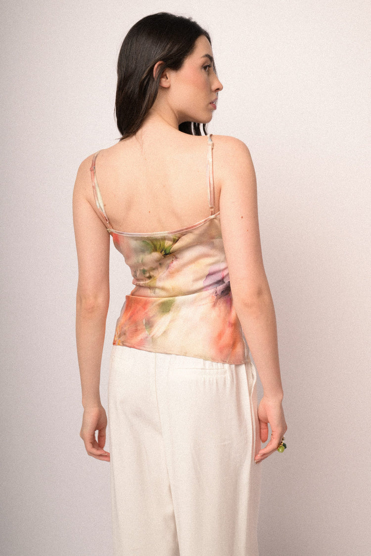 Top in raso a stampa floreale multicolor