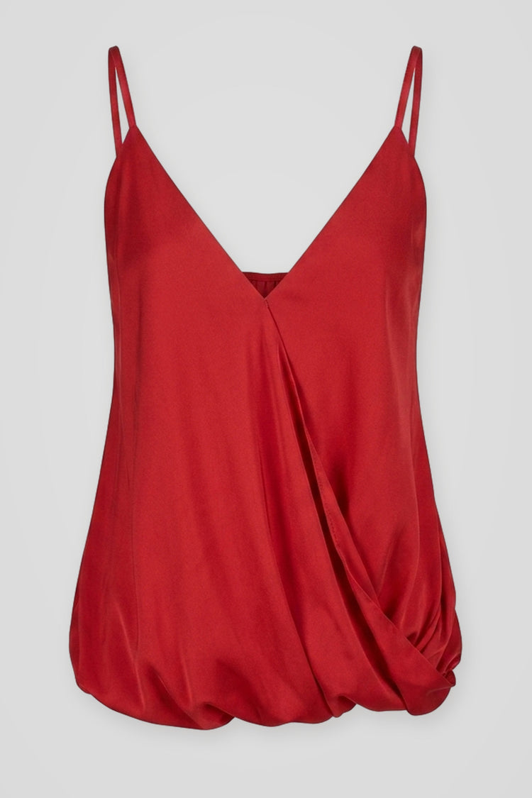 Top in raso rosso con scollo a V incrociato