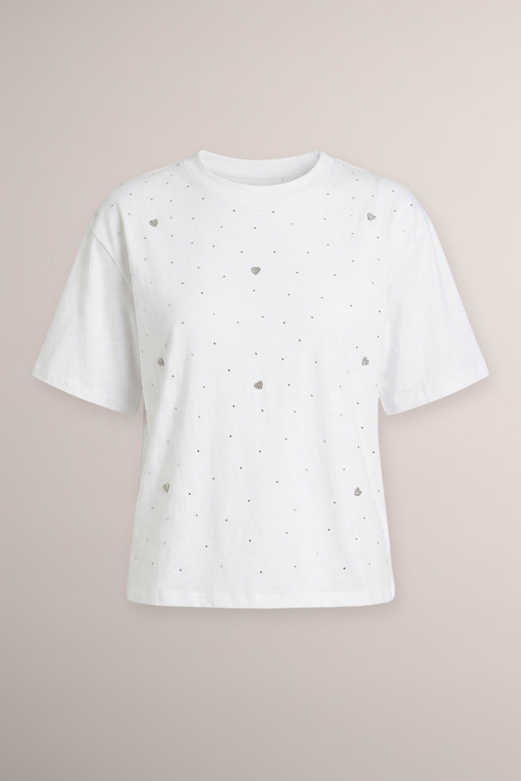 T-shirt bianca con strass all-over