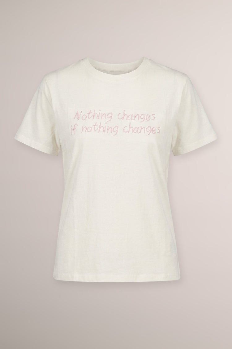 T-shirt bianca con ricamo rosa