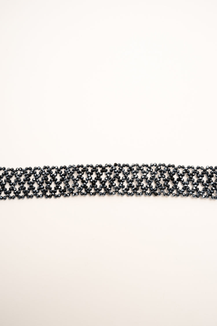 Cintura gioiello in grosgrain lurex e perline blu notte