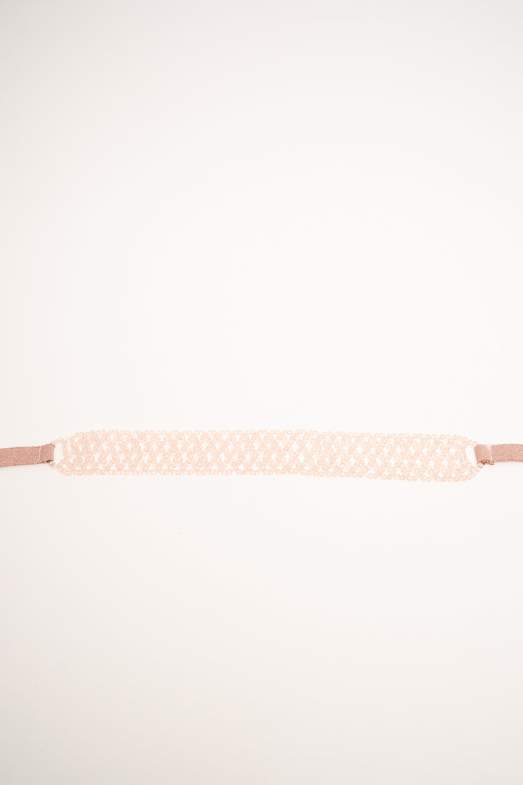 Cintura gioiello in grosgrain lurex e perline rosa