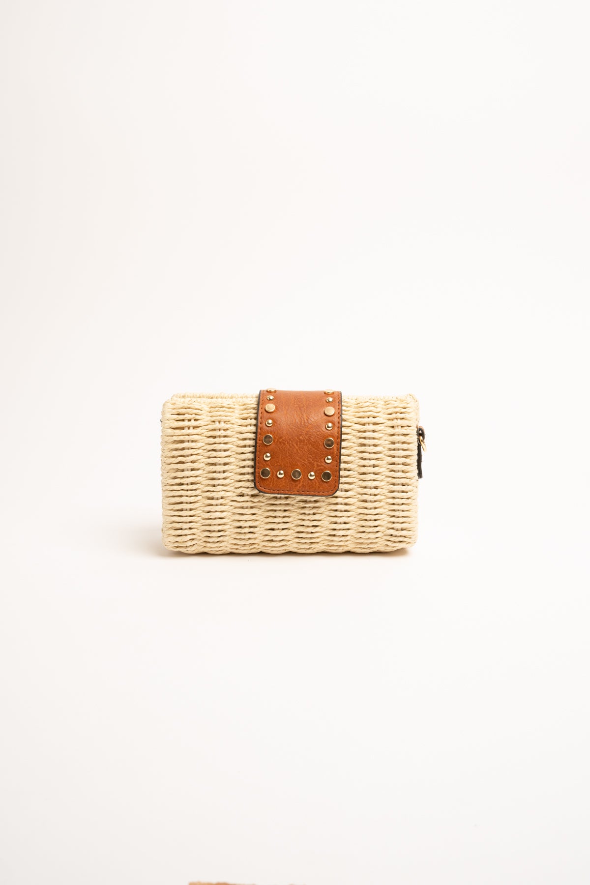 Pochette a tracolla piccola in paglia beige
