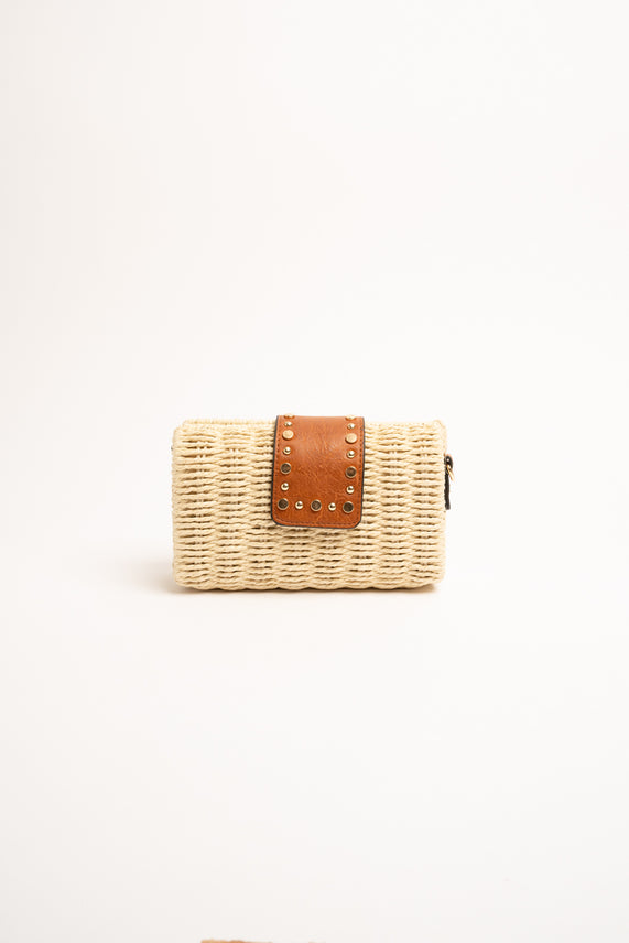 Pochette a tracolla piccola in paglia beige