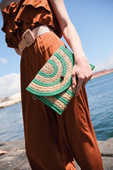 Pochette in paglia a righe con lurex