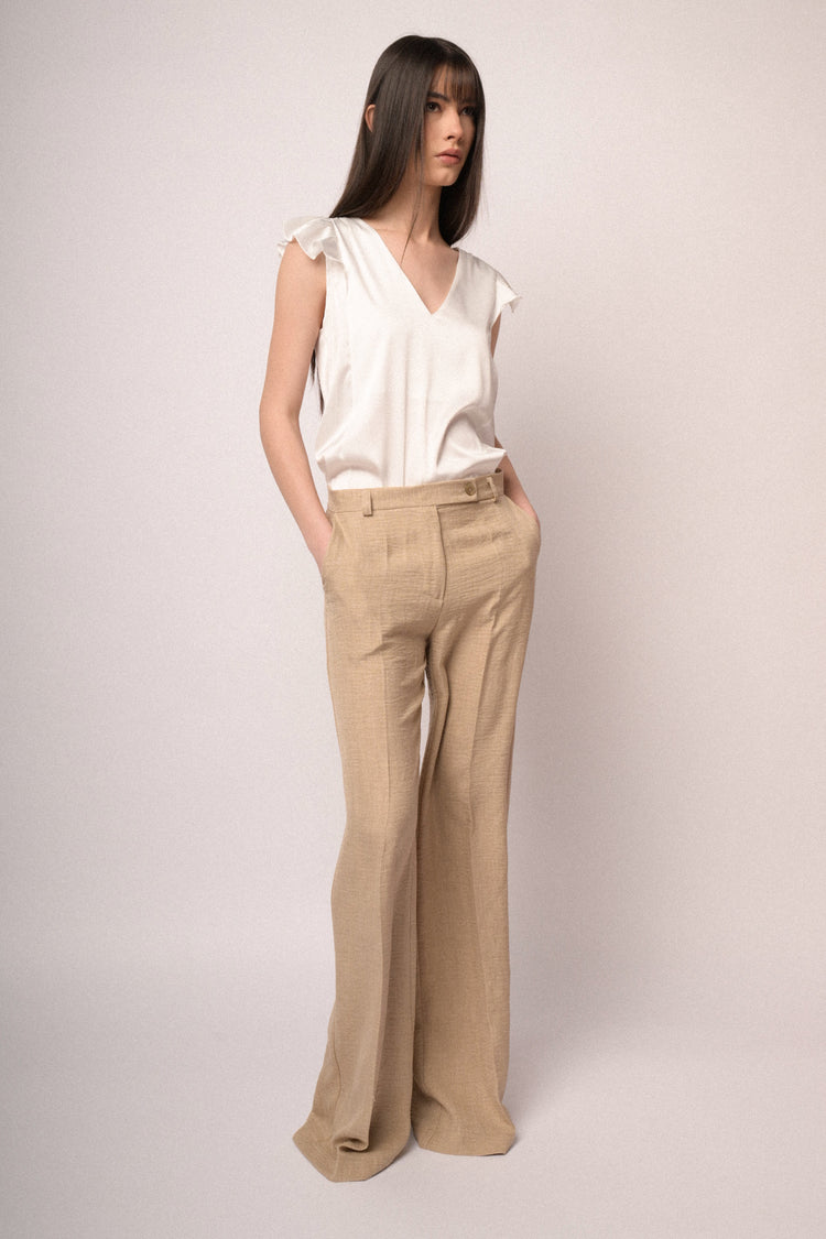Pantaloni palazzo con motivo a righe beige