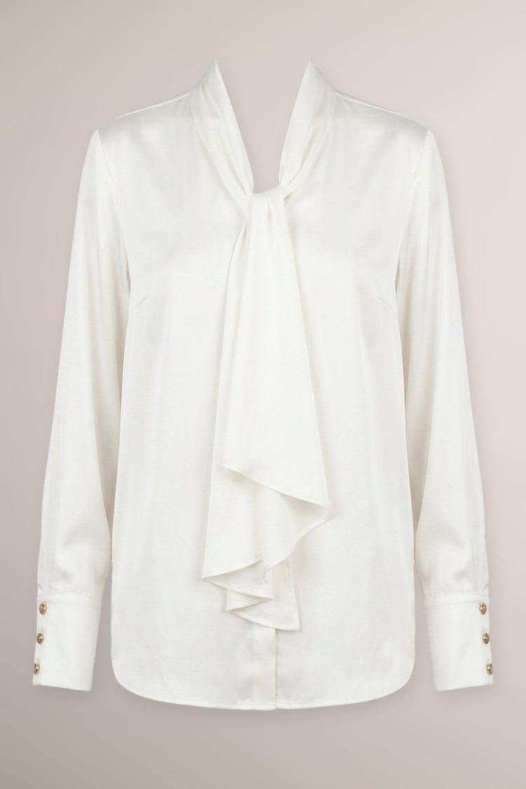 Camicia in raso bianco con fiocco da annodare