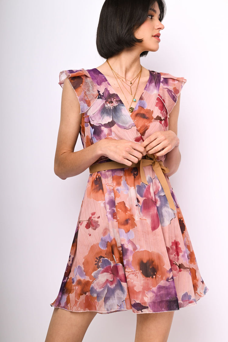 Mini abito in georgette a stampa floreale