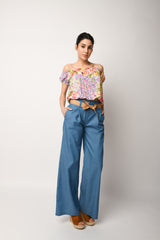 Pantalone palazzo effetto denim