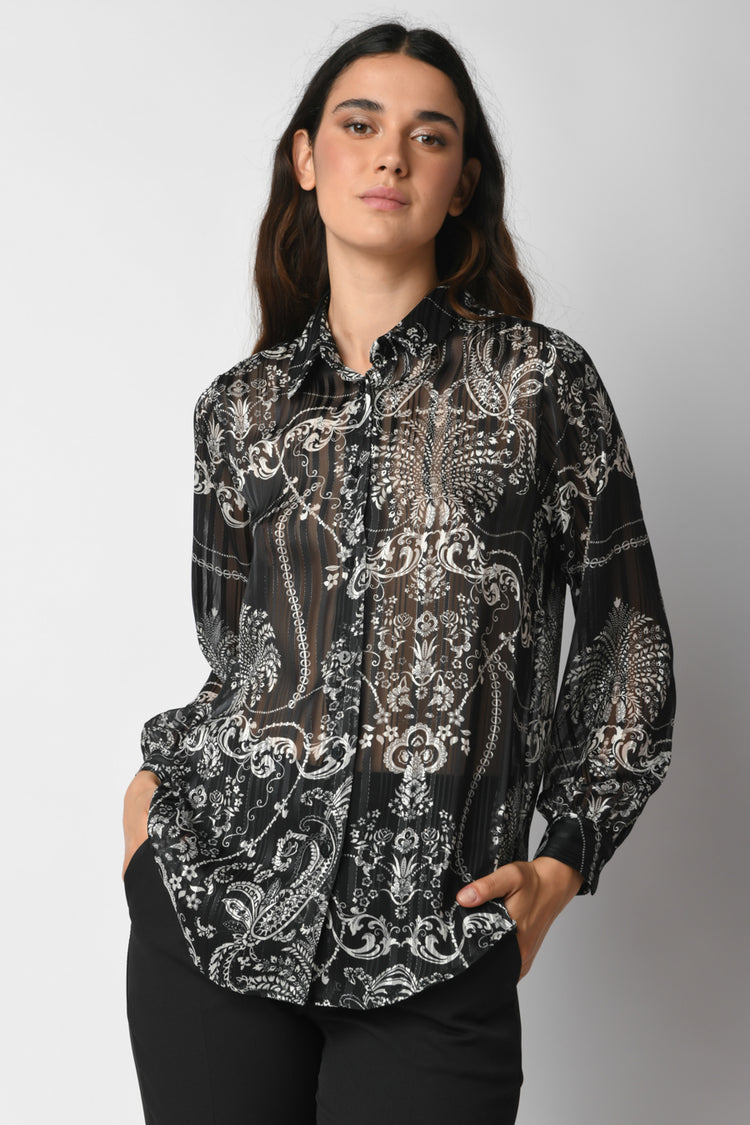 Camicia in georgette a stampa etnico-floreale