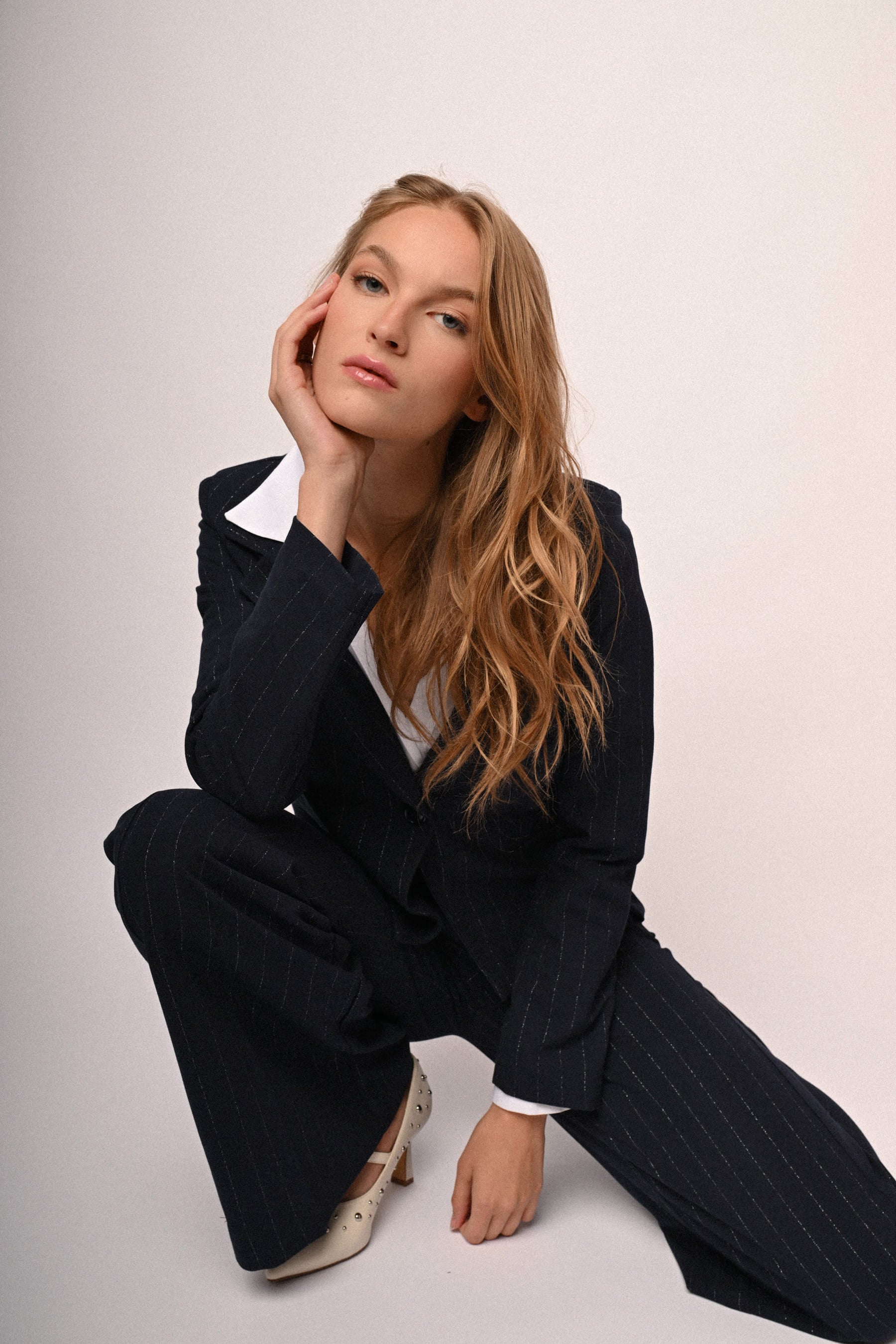 Pantaloni palazzo in gessato lurex