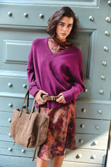 Abito midi floreale marrone e bordeaux
