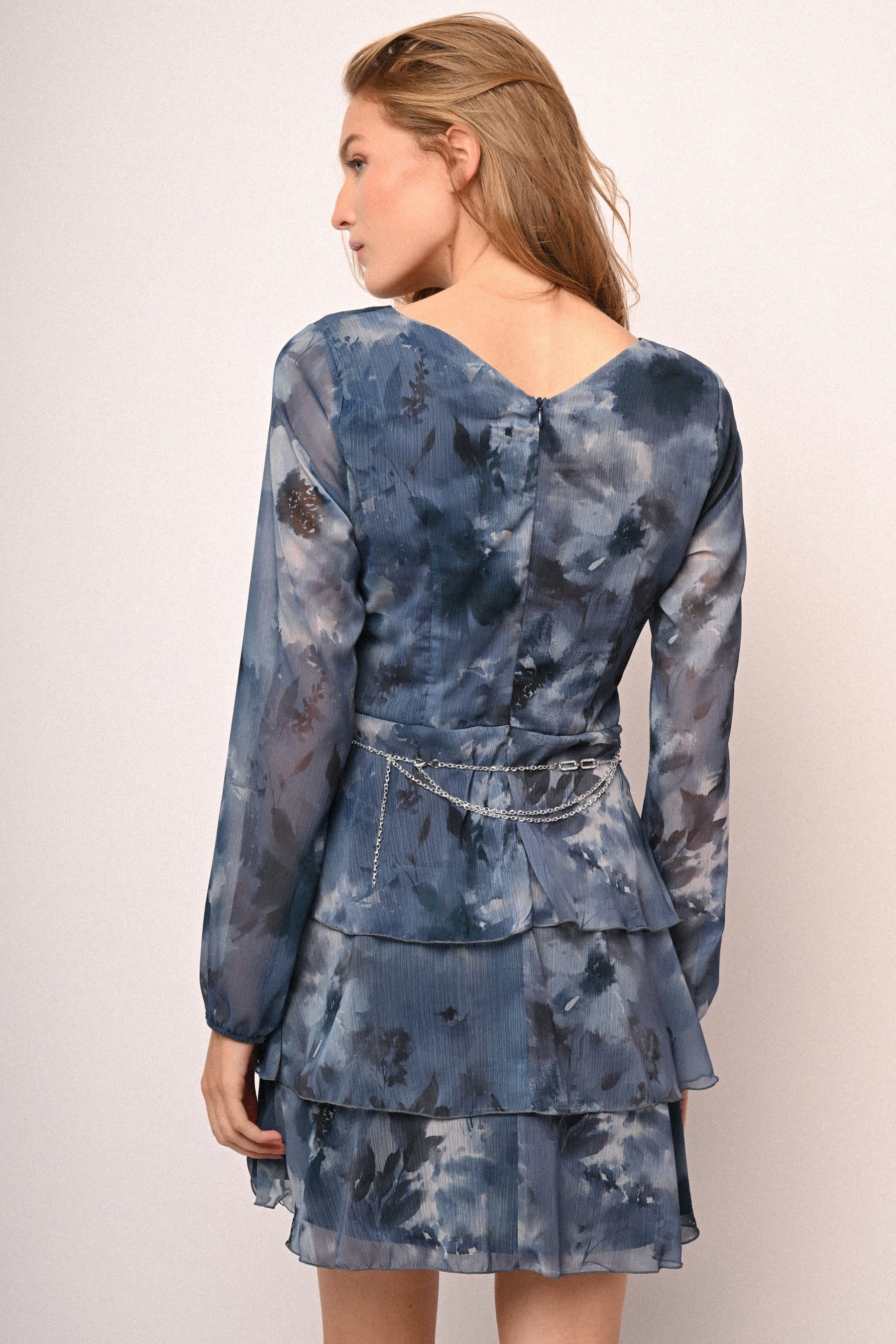 Mini abito a balze con stampa e cintura