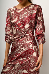 Abito midi in raso a stampa paisley