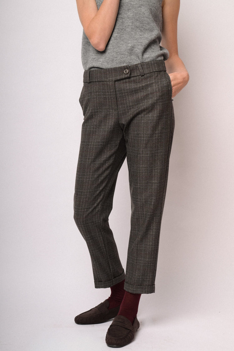 Pantaloni slim cropped check grigi