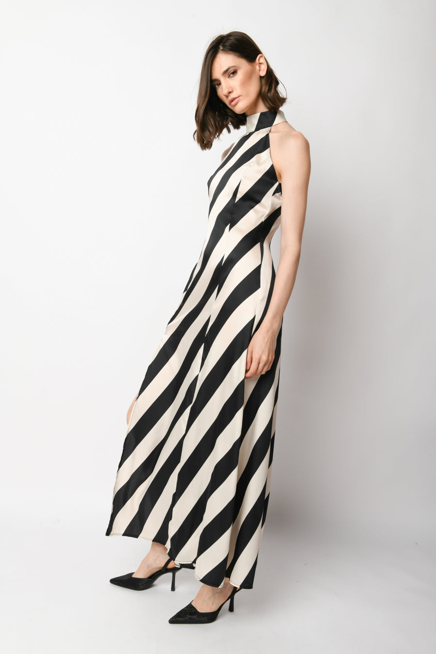 Abito lungo a stampa righe - Main Image