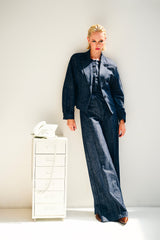 Pantaloni palazzo in tela effetto denim blu