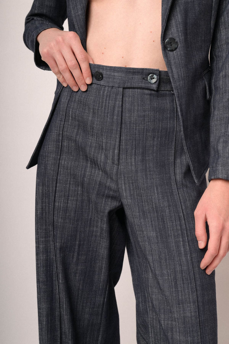 Pantaloni palazzo in tela effetto denim blu