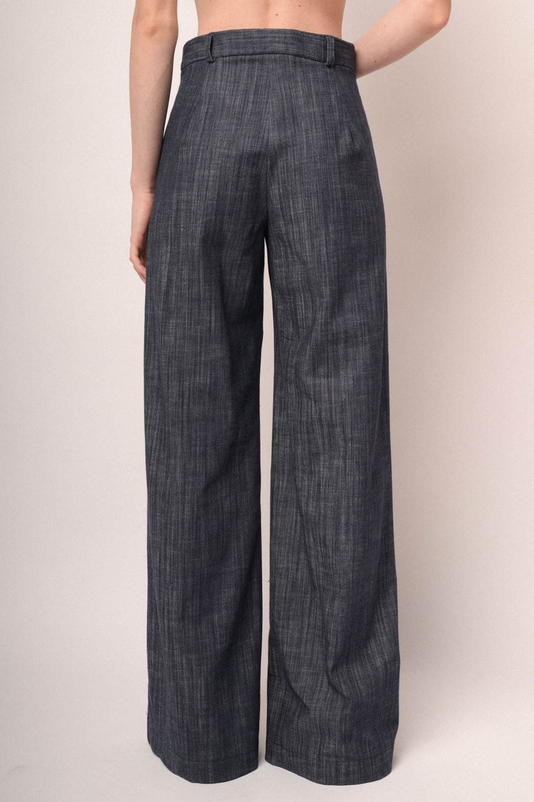 Pantaloni palazzo in tela effetto denim blu