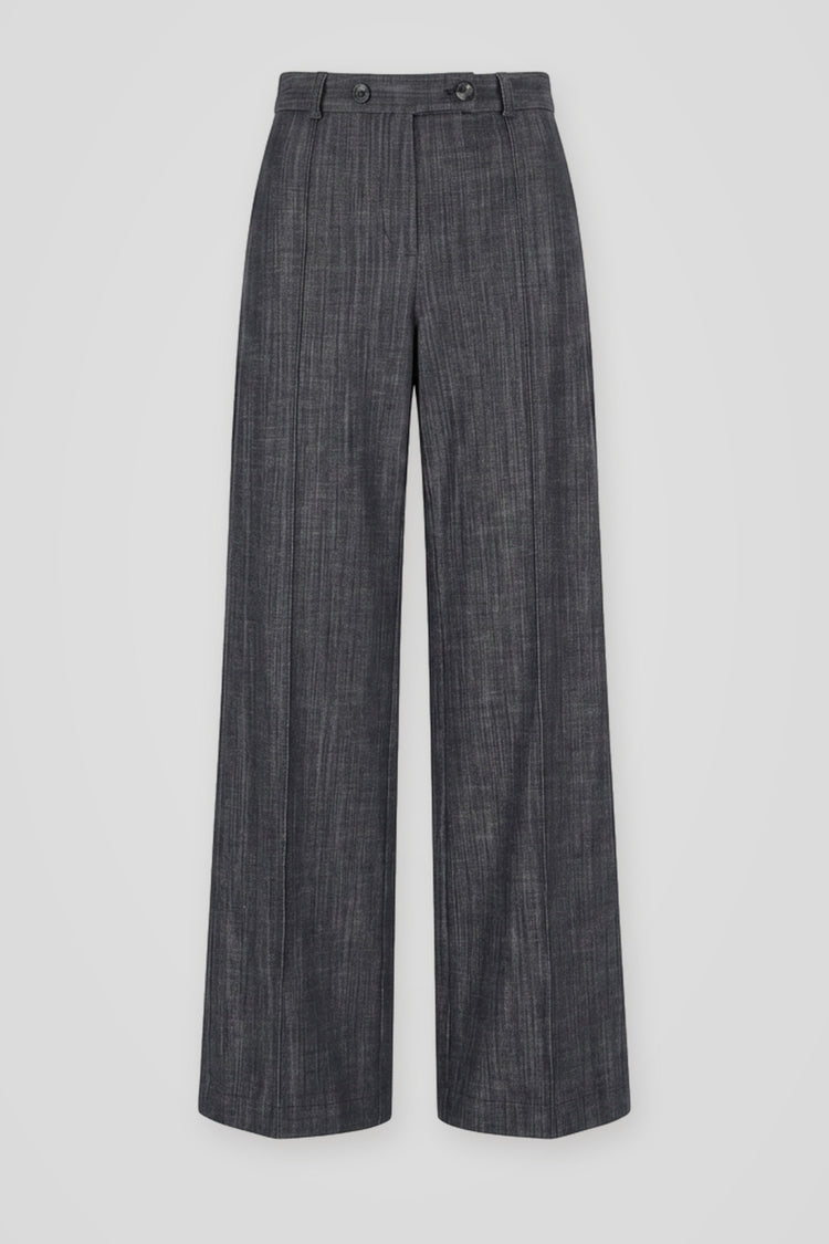 Pantaloni palazzo in tela effetto denim blu