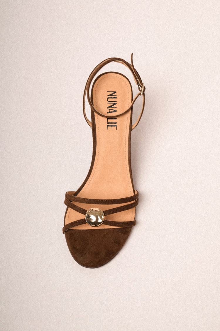 Sandali con zeppa in faux suede testa di moro