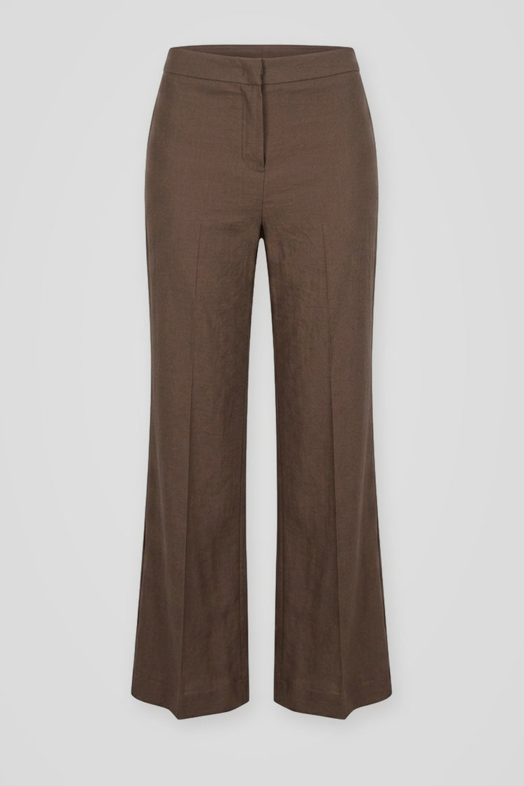 Pantaloni a gamba svasata misto viscosa cioccolato
