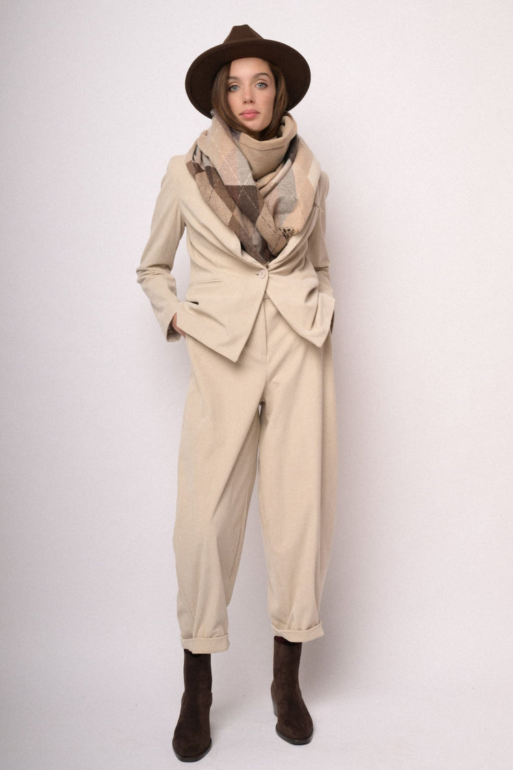 Pantaloni balloon beige in velluto a coste