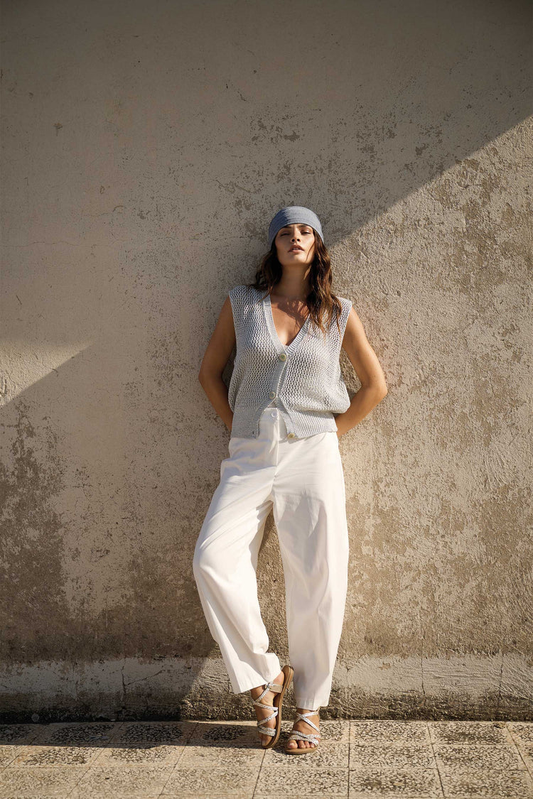 Pantaloni barrel-leg misto cotone bianco