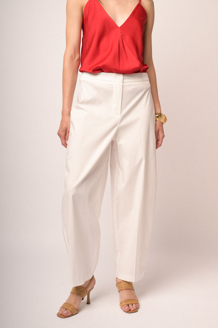 Pantaloni barrel-leg misto cotone bianco