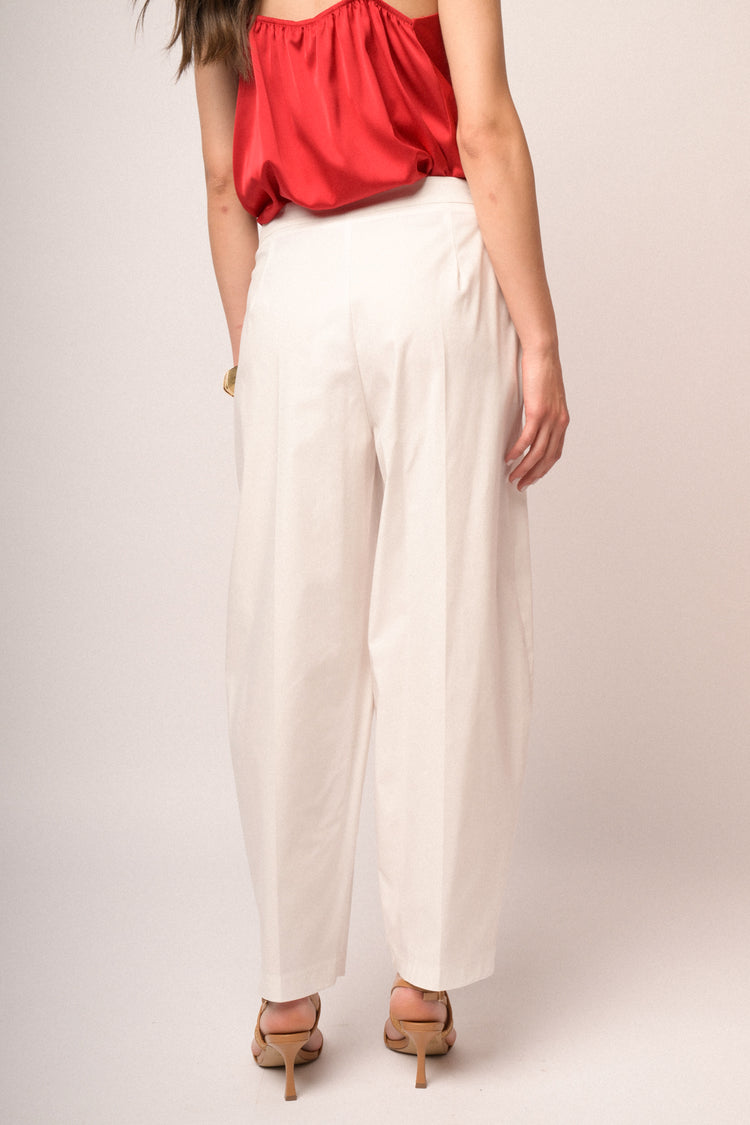 Pantaloni barrel-leg misto cotone bianco