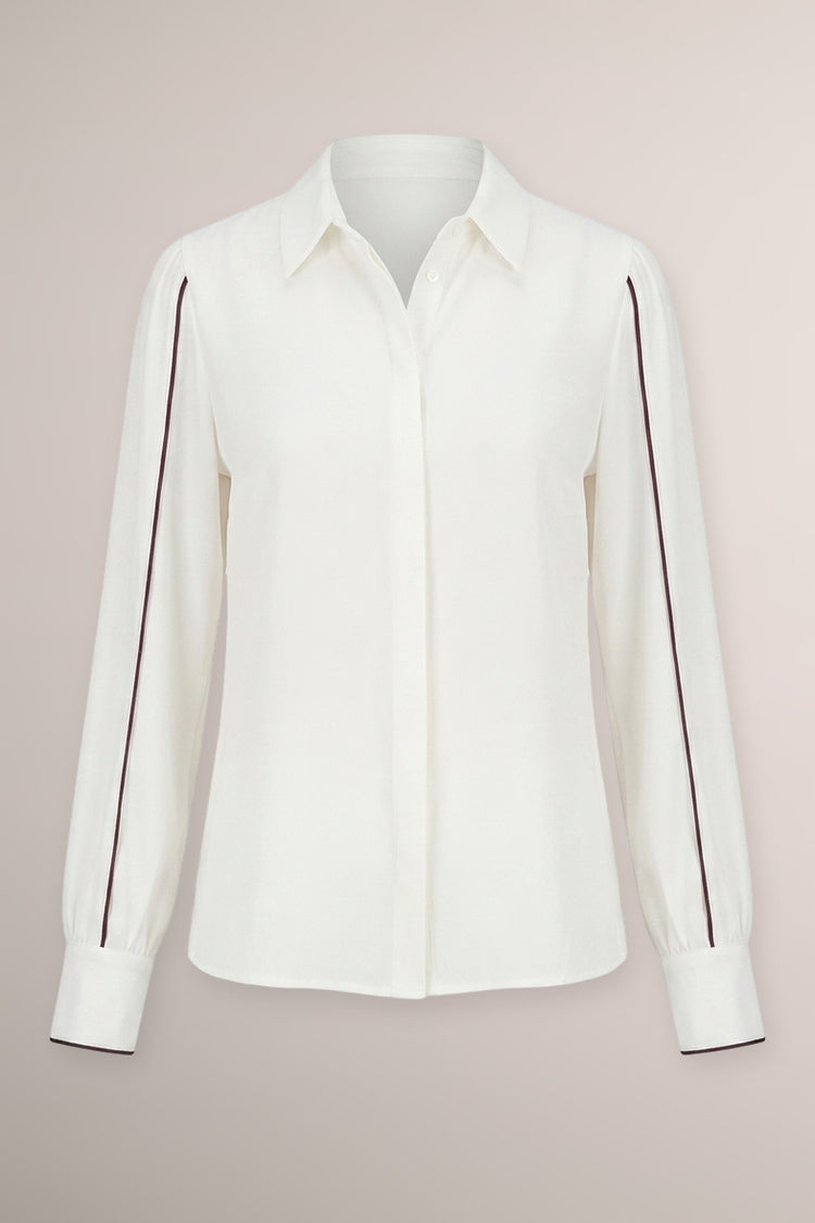 Camicia bianca con maniche a palloncino e profili bordeaux