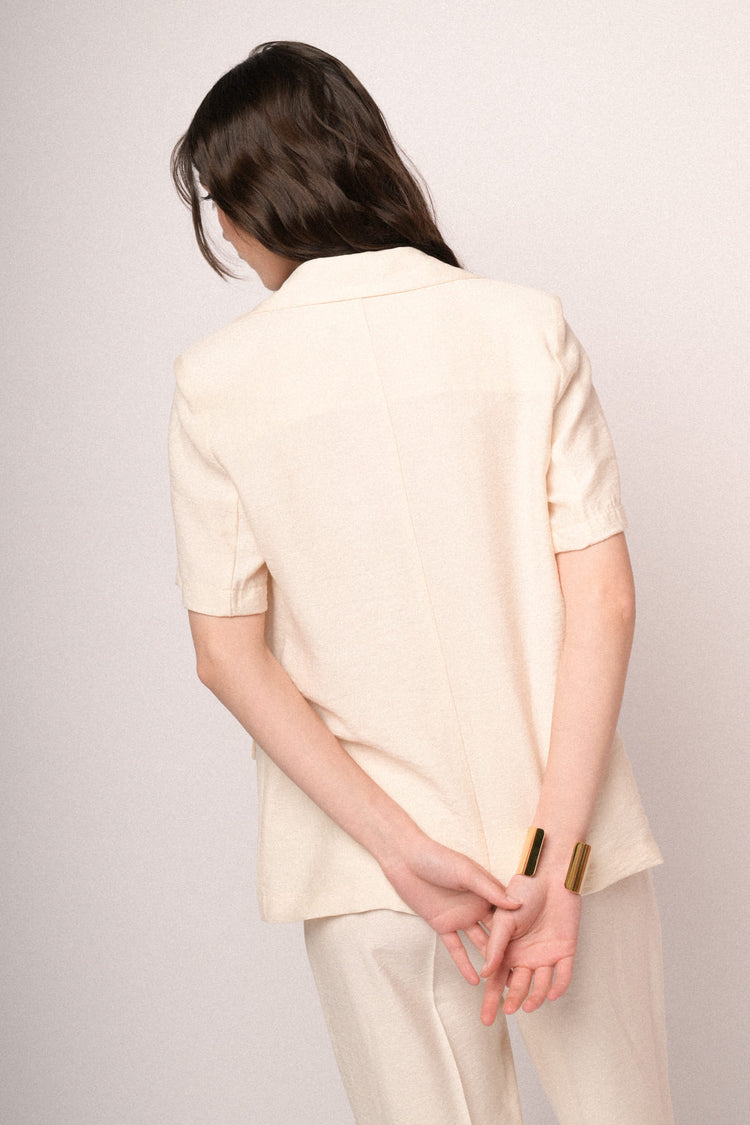 Blazer in viscosa avorio a maniche corte